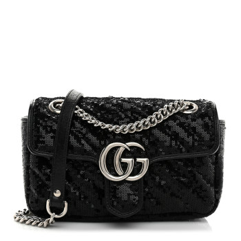 GUCCI Sequin Matelasse Diagonal Mini GG Marmont Shoulder Bag Black