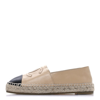 CHANEL Lambskin CC Espadrilles 37 Beige Black