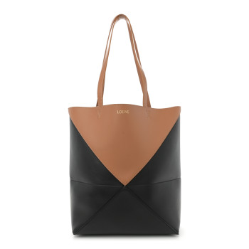 LOEWE Shiny Calfskin Medium Puzzle Fold Tote Warm Desert Black