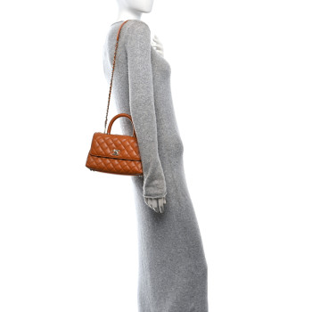 CHANEL Caviar Quilted Mini Coco Handle Flap Light Brown