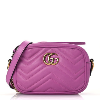 GUCCI Calfskin Matelasse Mini GG Marmont Chain Shoulder Bag Candy Mousse