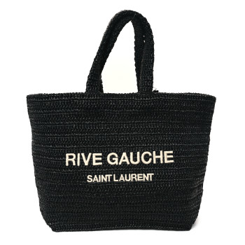 SAINT LAURENT Raffia Rive Gauche Tote Black