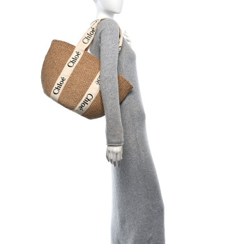 CHLOE Raffia Large Woody Tote White