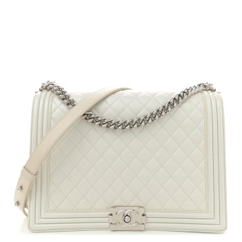 CHANEL Iridescent Lambskin Quilted Large Boy Flap White