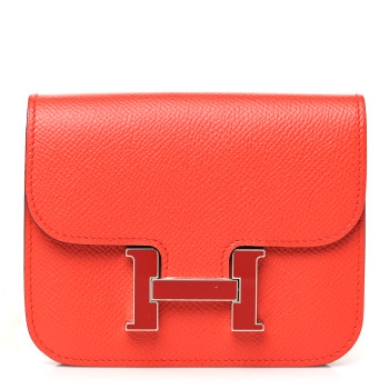 HERMES Epsom Enamel Constance Slim Wallet Capucine Sanguine