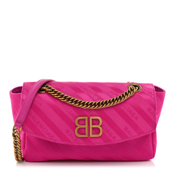 BALENCIAGA Nylon Jacquard Diagonal Logo S BB Round Shoulder Bag Rose Magenta