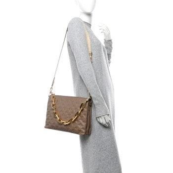 LOUIS VUITTON Lambskin Embossed Monogram Coussin MM Taupe