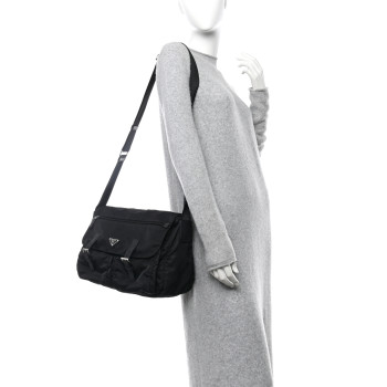 PRADA Tessuto Nylon Saffiano Vela Messenger Bag Black