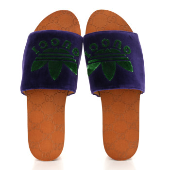 GUCCI X ADIDAS Soft Velvet Malaga Kid Womens Platform Sandals 39.5  Iris Extreme