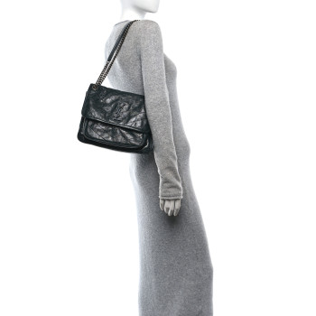 SAINT LAURENT Crinkled Calfskin Matelasse Monogram Medium Niki Chain Satchel Military Olive