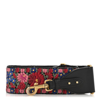 CHRISTIAN DIOR Lambskin Canvas Embroidered Floral Shoulder Strap Multicolor