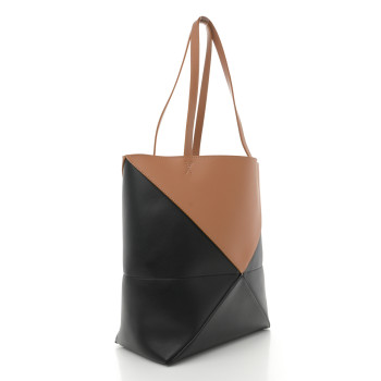 LOEWE Shiny Calfskin Medium Puzzle Fold Tote Warm Desert Black