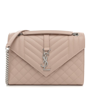 SAINT LAURENT Grain De Poudre Textured Mixed Matelasse Medium Triquilt Monogram Satchel Marble Pink