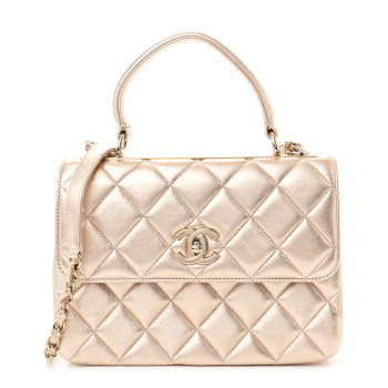 CHANEL Metallic Lambskin Quilted Small Trendy CC Flap Dual Handle Bag Gold