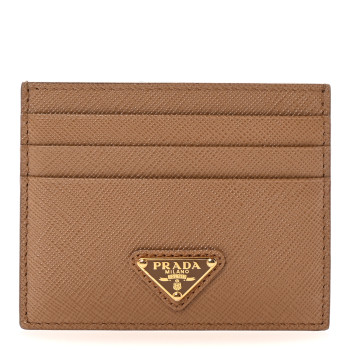 PRADA Saffiano Triangle Card Holder Caramel