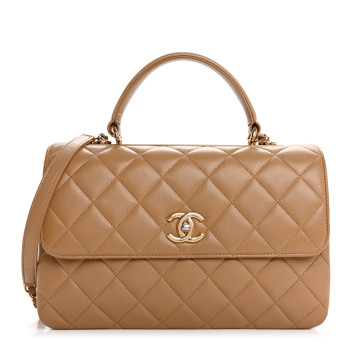 CHANEL Lambskin Quilted Medium Trendy CC Flap Dual Handle Bag Camel