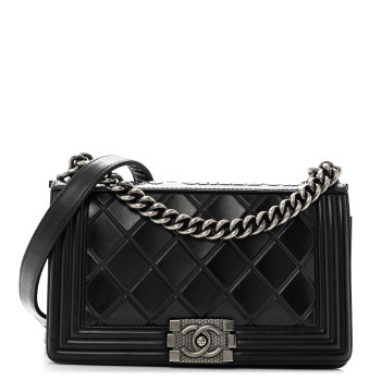 CHANEL Calfskin Embossed Medium Paris Salzburg Boy Flap Black