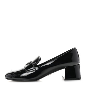 PRADA Vernice Metal Triangle Logo 45mm Loafer Pumps 38 Black