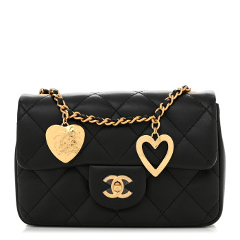 CHANEL Lambskin Quilted Mini Heart Charms Flap Black