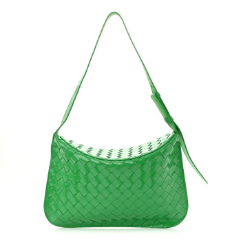 BOTTEGA VENETA Brushed Calfskin Intrecciato Cradle Fold Over Shoulder Bag Parakeet