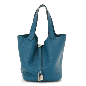 HERMES Taurillon Clemence Picotin Lock 22 MM Bleu Izmir