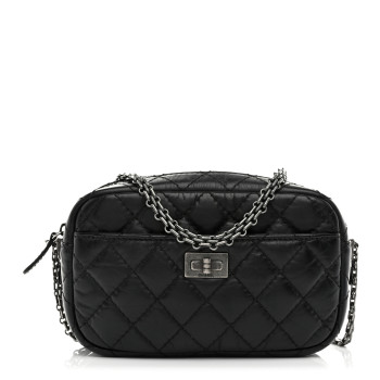CHANEL Aged Calfskin Quilted Mini Reissue Camera Case Black