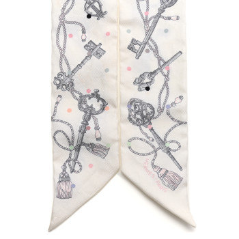 HERMES Silk Les Cles A Pois Twilly White Gris Acier