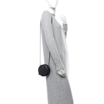 CHANEL Iridescent Caviar Quilted Round Clutch With Chain Black