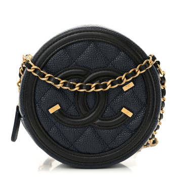 CHANEL Caviar Quilted Round Filigree Crossbody Navy Black
