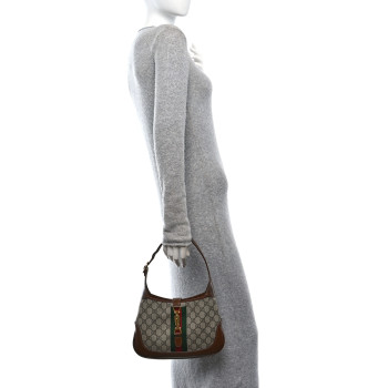 GUCCI GG Supreme Monogram Azalea Calfskin Web Small Jackie 1961 Hobo Beige Ebony Brown Sugar