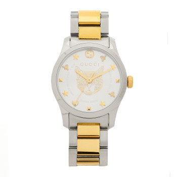 GUCCI Stainless Steel 27mm G-Timeless Two Tone Cat Quartz Watch