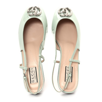 GUCCI Vernice Crystal GG Ballet Flats 41 Salvy Green