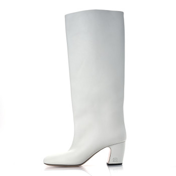 MIU MIU Calfskin Knee High Heel Boot 38 White