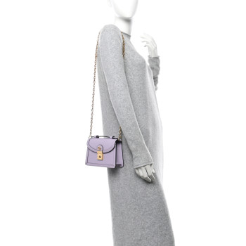 GUCCI Textured Dollar Calfskin Mini Ophidia Padlock Top Handle Chain Shoulder Bag Lapis