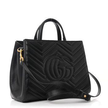 GUCCI Calfskin Matelasse Small GG Marmont Tote Black