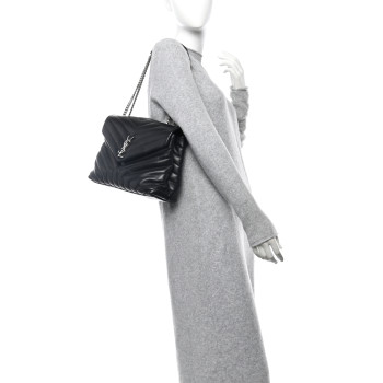 SAINT LAURENT Calfskin Y Quilted Monogram Medium Loulou Chain Satchel Black