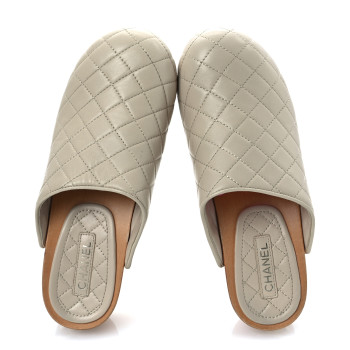 CHANEL Lambskin Quilted CC Clogs 38 Beige