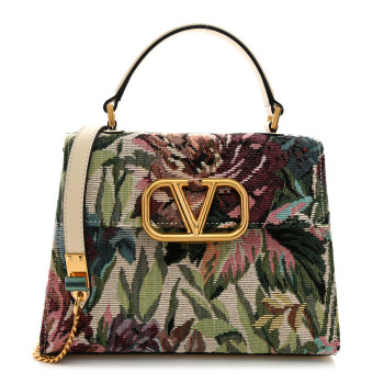 VALENTINO GARAVANI Jacquard Floral Small VSling Top Handle Bag White Multicolor