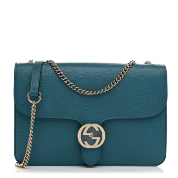 GUCCI Dollar Calfskin Interlocking G Shoulder Bag Deep Cobalt