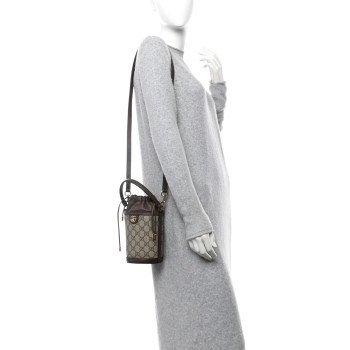 GUCCI GG Supreme Monogram Ophidia Mini Bucket Bag Beige Ebony