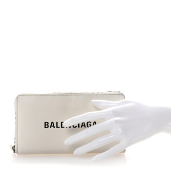 BALENCIAGA Calfskin Logo Everyday Continental Zip Around Wallet White