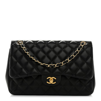 CHANEL Lambskin Quilted Jumbo Double Flap Black