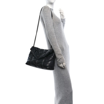 SAINT LAURENT Lambskin Quilted Monogram Monochrome Medium Loulou Puffer Chain Satchel Black