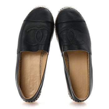 CHANEL Lambskin CC Espadrilles 38 Black