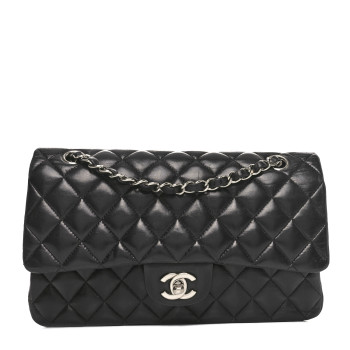 CHANEL Lambskin Quilted Medium Double Flap Black