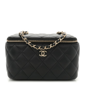 CHANEL Lambskin Quilted Enamel CC Pearl Crush Small Vanity Case With Chain Black