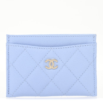 CHANEL Caviar Quilted Card Holder Light Blue