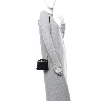 CHANEL Tweed Quilted Mini Clutch With Chain Black White