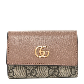 GUCCI Dollar Calfskin GG Supreme Monogram GG Marmont 6 Key Holder Case Porcelain Rose Beige Ebony