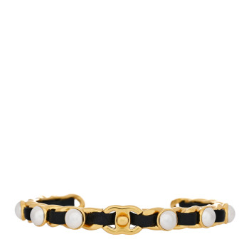 CHANEL Lambskin Pearl CC Cuff Bracelet S Black Gold